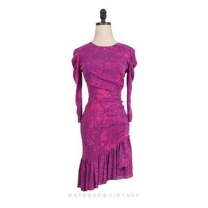 Diane Von Furstenberg Mesh Mini Dress XS Pink Purple Long Sleeve Lila Ruffle